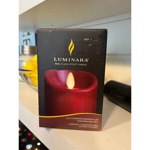 LUMINARA 5" BURGUNDY CINNAMON SCENTED PILLAR CANDLE WITH 5 HR TIMER